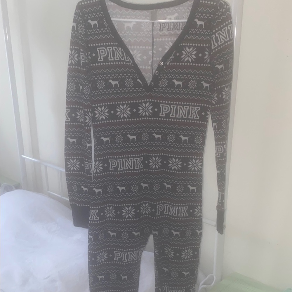 PINK Victoria's Secret Black and White Pajama Set with Nordic Pattern